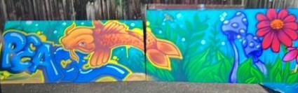 Learners’ original canvases showcasing confidence, colour, and creative expression developed during the Street Art project.