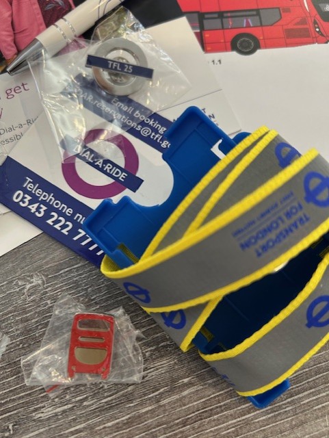 Transport for London Dial-a-Ride work experience resources including branded lanyards and bags, supporting TLC learners’ understanding of careers in public transport services.